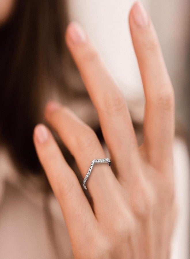 Bestyle Sterling Silver Pointed Chevron CZ Wishbone Ring Classical Simple Plain Love Statement Promise Engagement Wedding Ring Eternity Infinity V Shape Bands Stack Ring, Size 6 - Image 3
